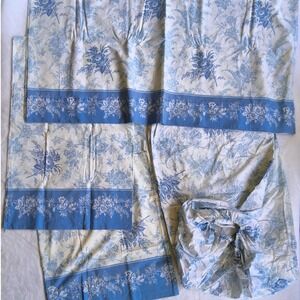 Vintage WestPoint Stevens Sheet Set Queen Blue White Floral Toile USA Made 4pc